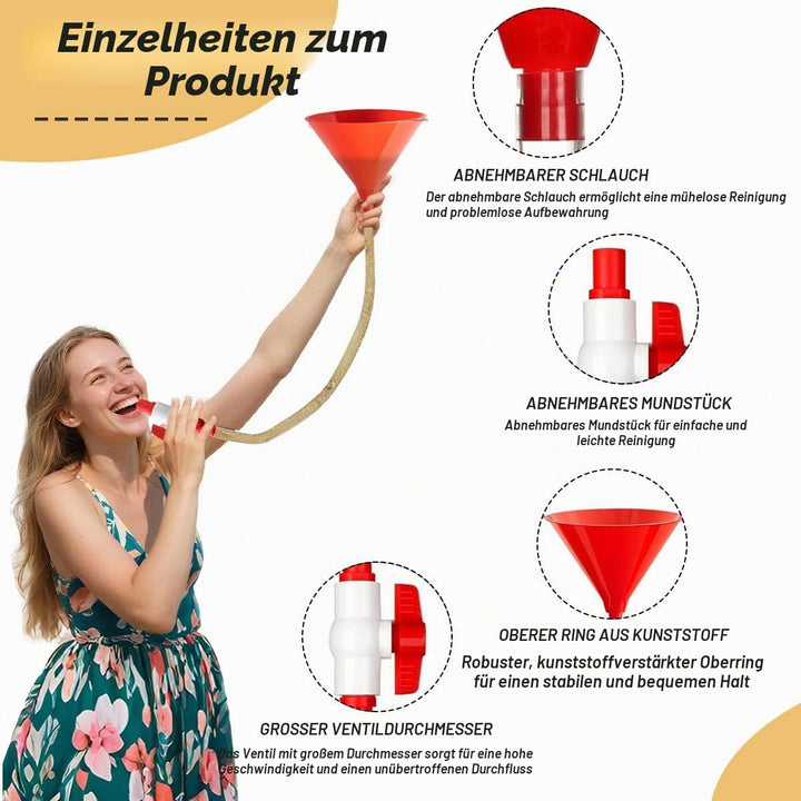 2 Stück Party Biertrichter, Bierbong Trichter mit Absperrhahn und Schlauch, Einzelkopf Getränke-Tric