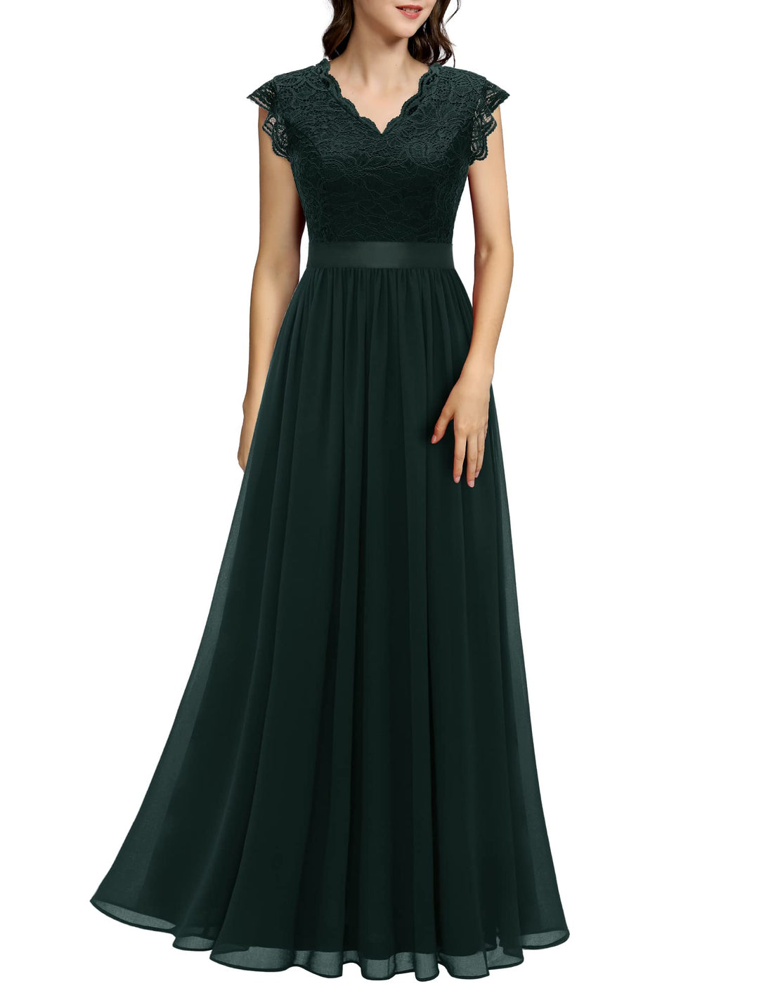 Dressystar Damen Ballkleid Maxi Lang Abendkleider Elegant für Hochzeit Spitzen Cocktailkeid S Band_g
