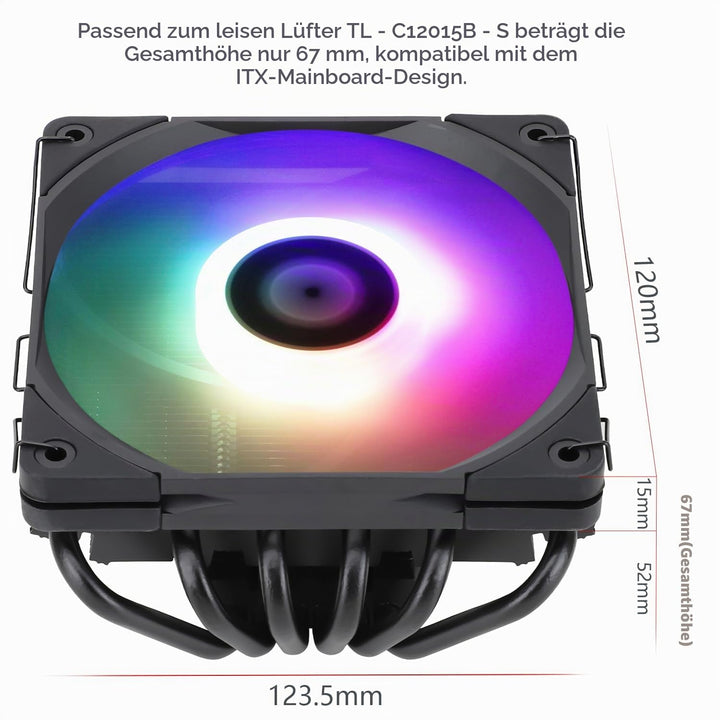 Thermalright AXP120-X67 BLACK ARGB Low-Profile-CPU-Luftkühler mit recht 120-mm-TL-C12015B-S PWM-Lüft