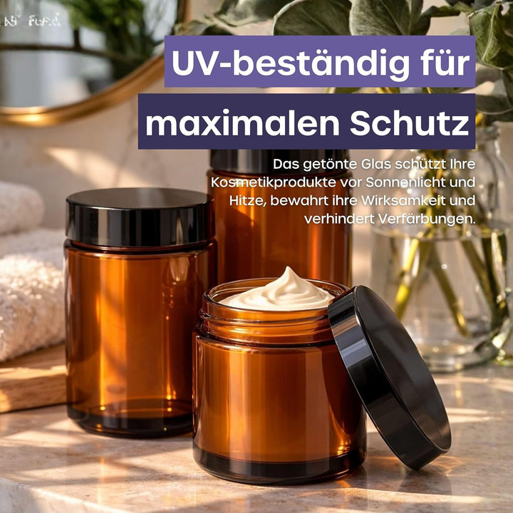 volila Braunglas Salbentiegel Gläschen mit Deckel (240ml x 12 Stück) - Glastiegel Creme Dosen zum Be