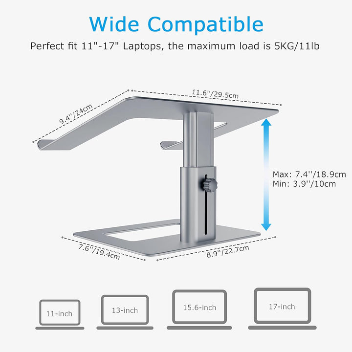 BoYata Laptopständer, Höhenverstellbarer Laptop Riser, Belüfteter Aluminium Notebookhalter für Schre