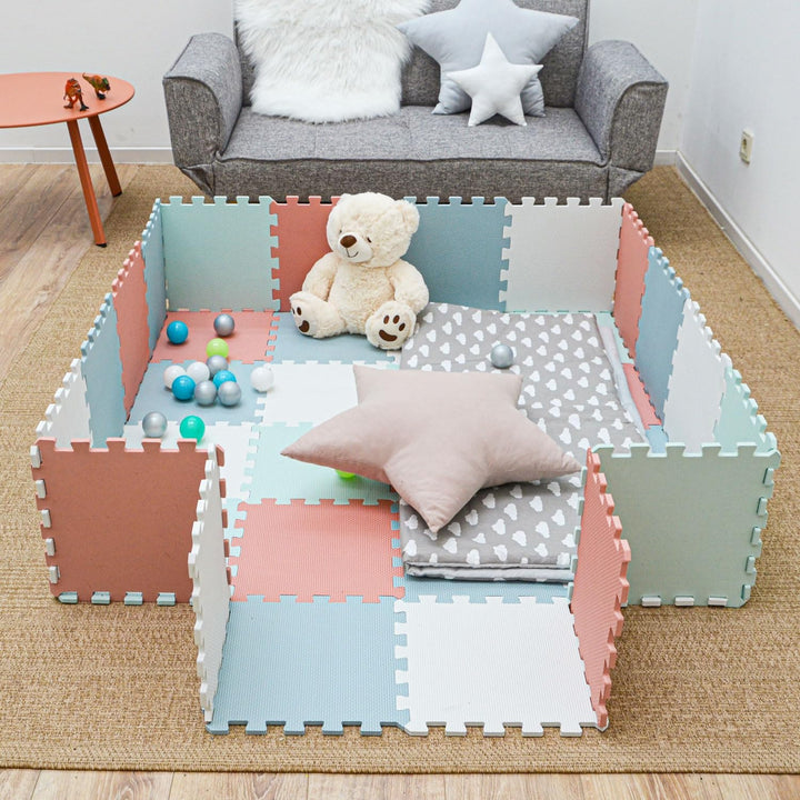 LittleTom Spielmatte Baby Puzzlematte - 9 Teile je 30x30 cm Krabbelmatte 90x90 cm Bodenmatte Kinder