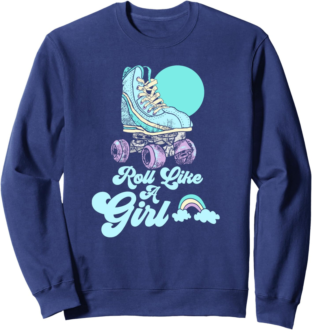 Roll Like a Girl Retro Style Minimalist Roller Skate Sweatshirt