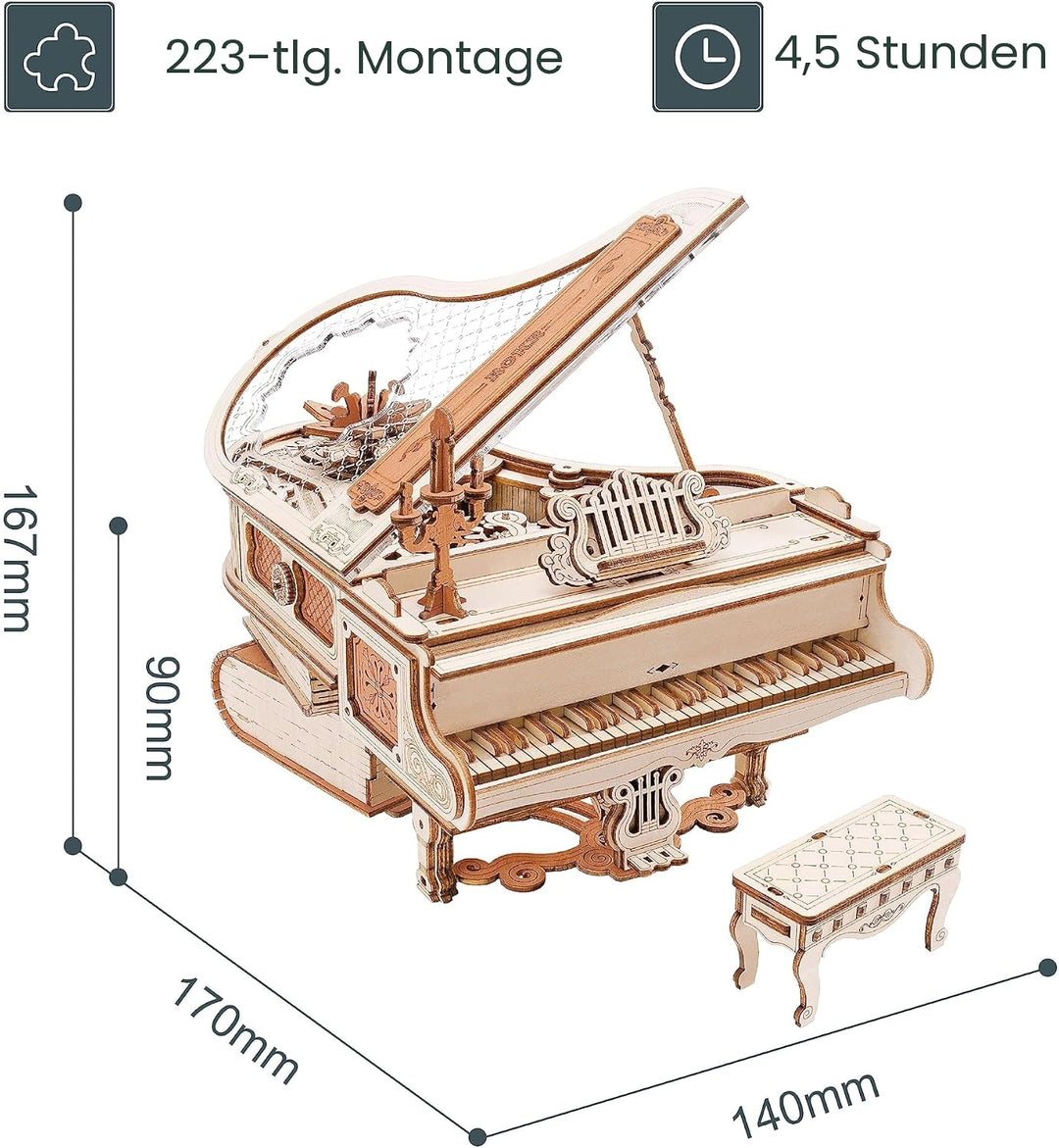 ROKR Magisches Klavier Mechanische Spieluhr-3D Holzpuzzle Erwachsene-Schreibtischdekoration Geschenk