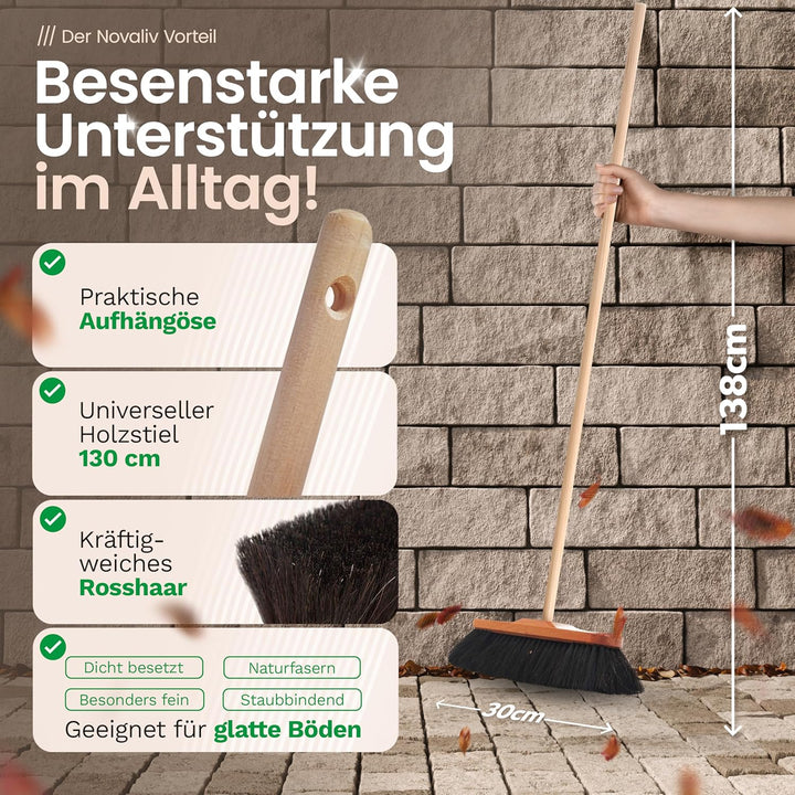 Novaliv 1x Zimmerbesen Rosshaar Mischung mit Holzstiel I Schweifhaar feines Tierhaar I Handbesen Stu