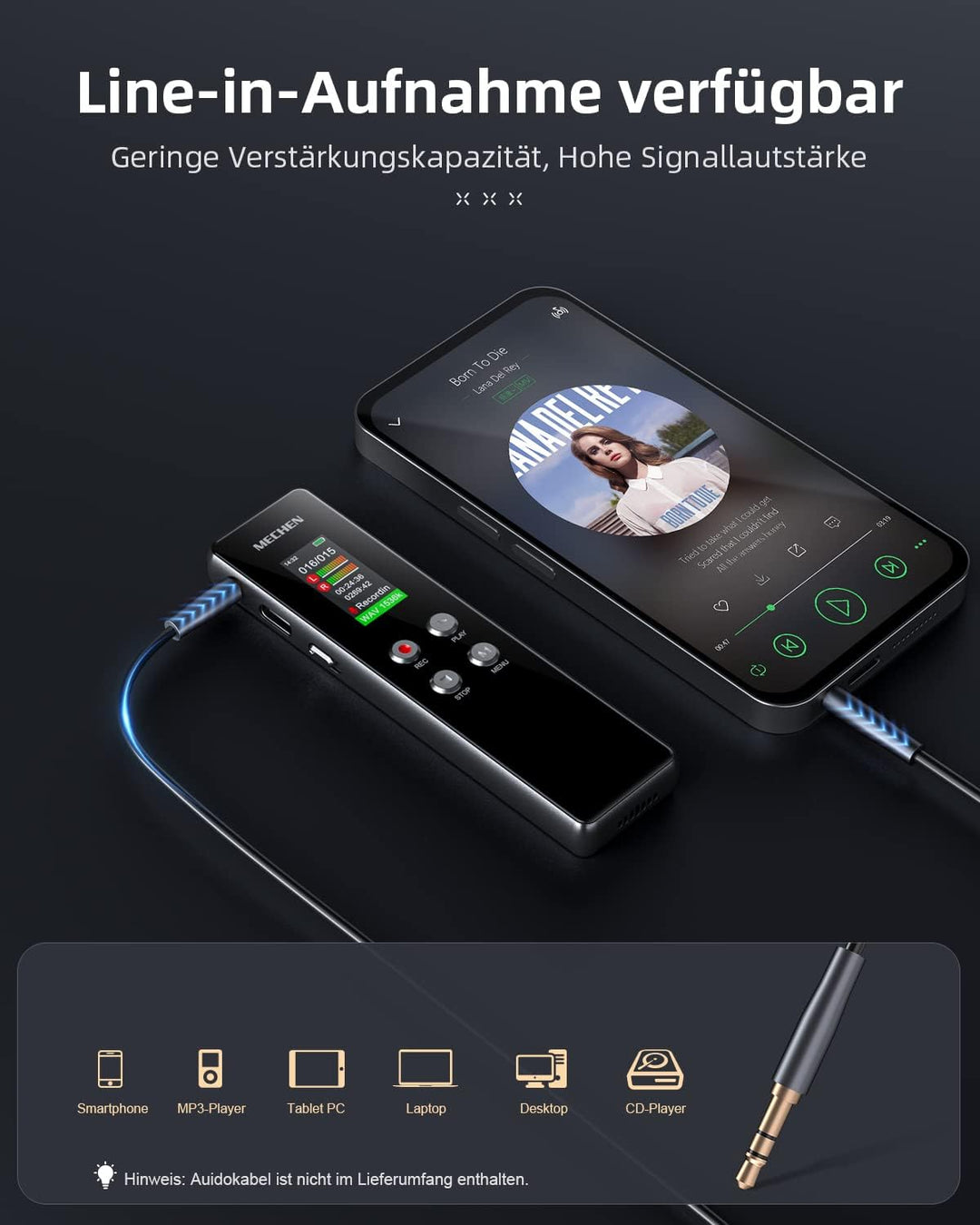 MECHEN 64GB Diktiergerät, EIN-klick HD-Aufnahme (1536kbps), VOR Sprachrekorder, Autom. Rauschunterdr