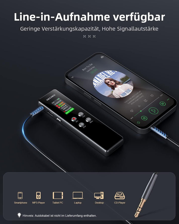 MECHEN 64GB Diktiergerät, EIN-klick HD-Aufnahme (1536kbps), VOR Sprachrekorder, Autom. Rauschunterdr
