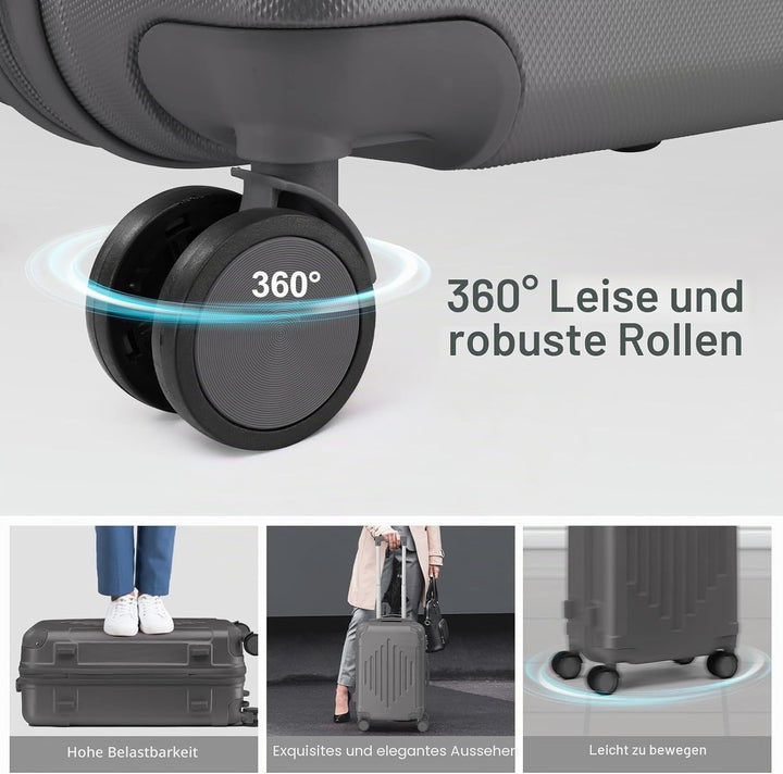 LALAHO Zwillingsrollen Reisekoffer Koffer Trolleys Hartschale M-L-XL-Set (Dunkelgrau, L, 65CM) Dunke