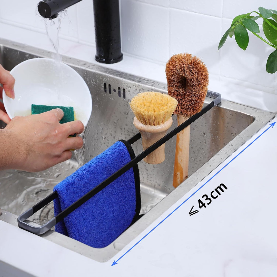 YIGII Spülbecken Organizer, Multifunktionaler Abtropfgitter Spüle Schwammhalter Küche, 43cm Spüllapp