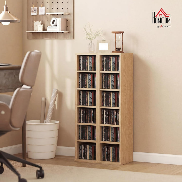 HOMCOM Set mit 2 Regalen, CD-/DVD-Aufbewahrungsschrank, 6 + 6 Fächer, 21 x 22,5 x 88,5 cm, max. Kapa