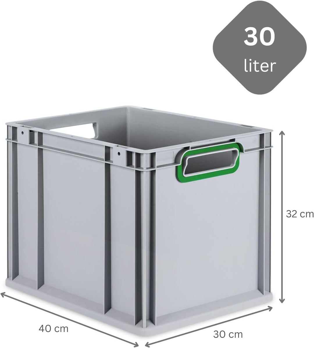 SuperSparSet 5x Eurobox NextGen Color | HxBxT 32x30x40cm | 30 Liter | Griffe grün offen | Glatter Bo