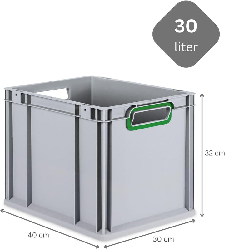 SuperSparSet 5x Eurobox NextGen Color | HxBxT 32x30x40cm | 30 Liter | Griffe grün offen | Glatter Bo
