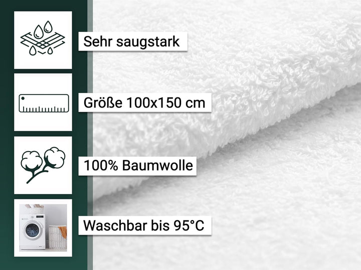 ZOLLNER 2er Set Badetücher, 100x150 cm, 100% Baumwolle, 550g/qm, weiss 100 x 150 cm Weiss, 100 x 150