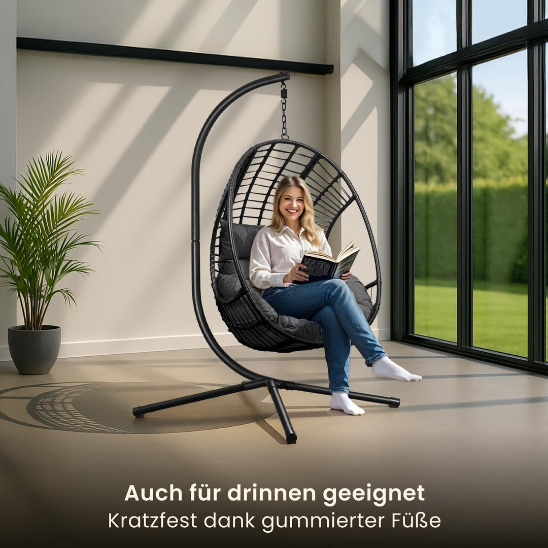 Swoods XXL Hängesessel mit Gestell - Hängesessel Für Indoor und Outdoor - Inkl. Kissen - Egg Chair -