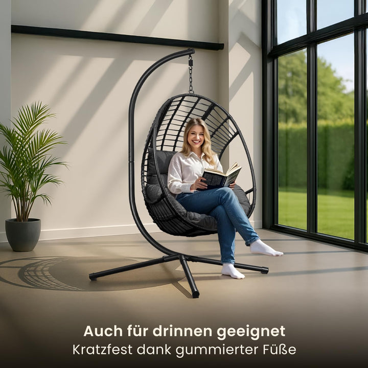 Swoods XXL Hängesessel mit Gestell - Hängesessel Für Indoor und Outdoor - Inkl. Kissen - Egg Chair -