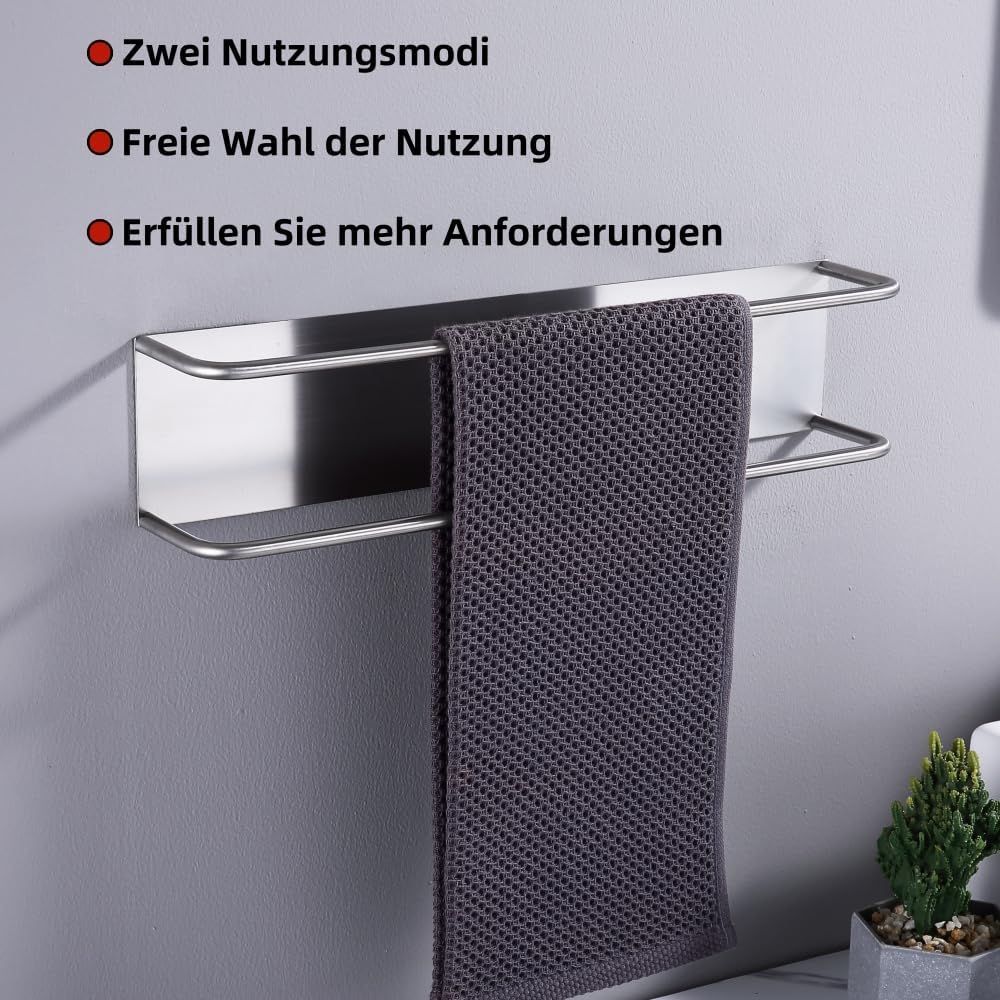HomeHeng Gästehandtuchhalter Ohne Bohren, Gebürstetes Nickel Handtuchregal Selbstklebend Edelstahl S