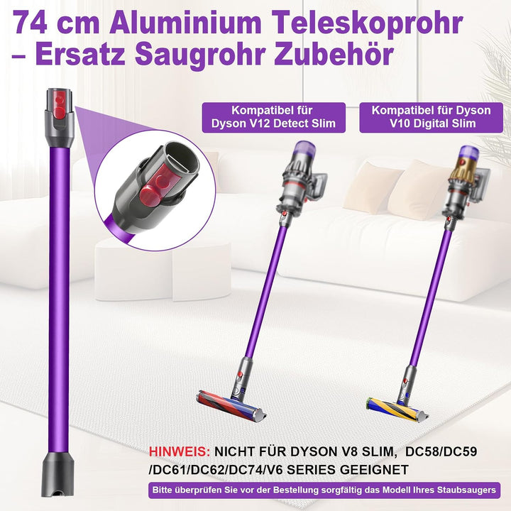 Swetfela Verlängerungsrohr für Dyson V12 Detect Slim / V10 Digital Slim Stabstaubsauger, 74cm Alumin