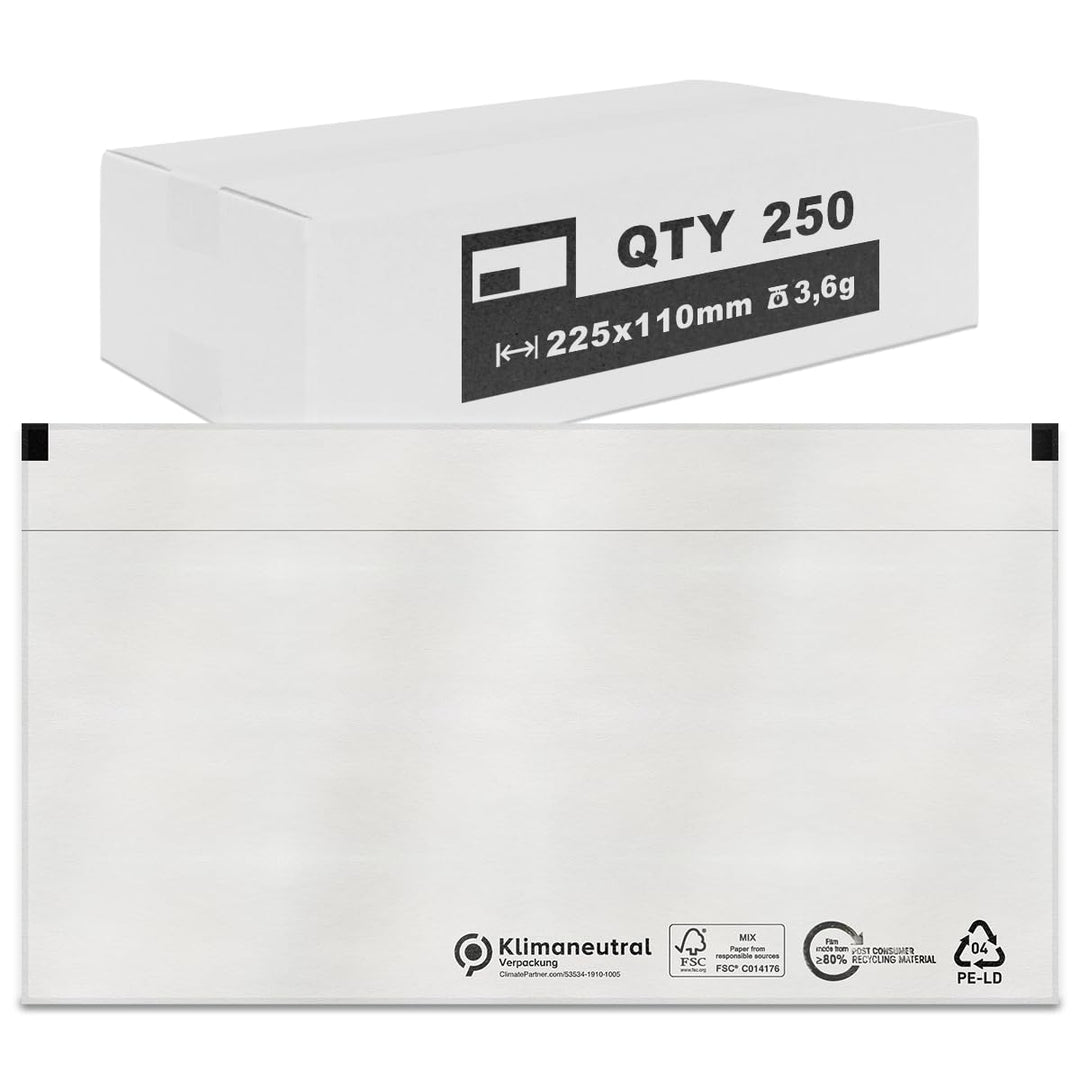 verpacking Lieferscheintaschen 225 x 110 mm DIN Lang Transparent [ Farbe und Stückzahl wählbar] selb