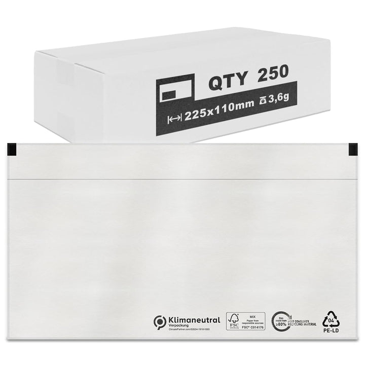 verpacking Lieferscheintaschen 225 x 110 mm DIN Lang Transparent [ Farbe und Stückzahl wählbar] selb