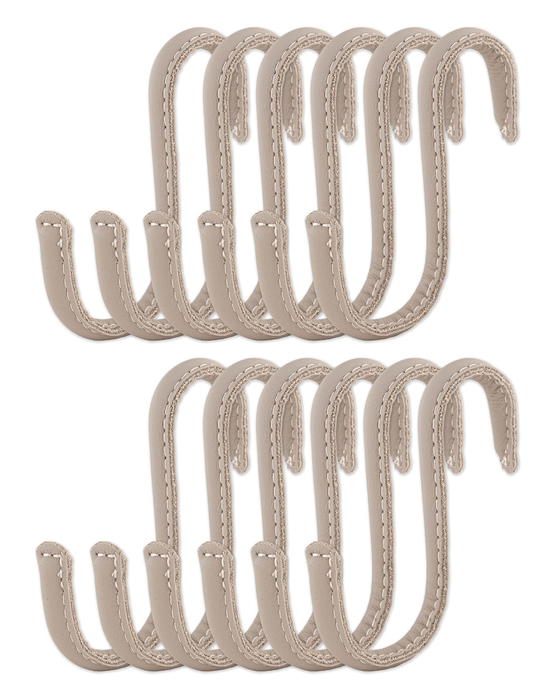 Brute Strength - S-Haken mit Vollnarbenleder umwickelt - 12 Stück - Hellgrau - 10 cm Edelstahl-Metal
