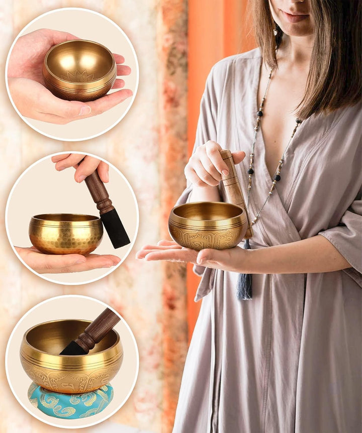 Tibetisches Klangschalen-Set, 100% handgefertigt in Nepal, Klangschale, Set für Meditation, Yoga, Ch