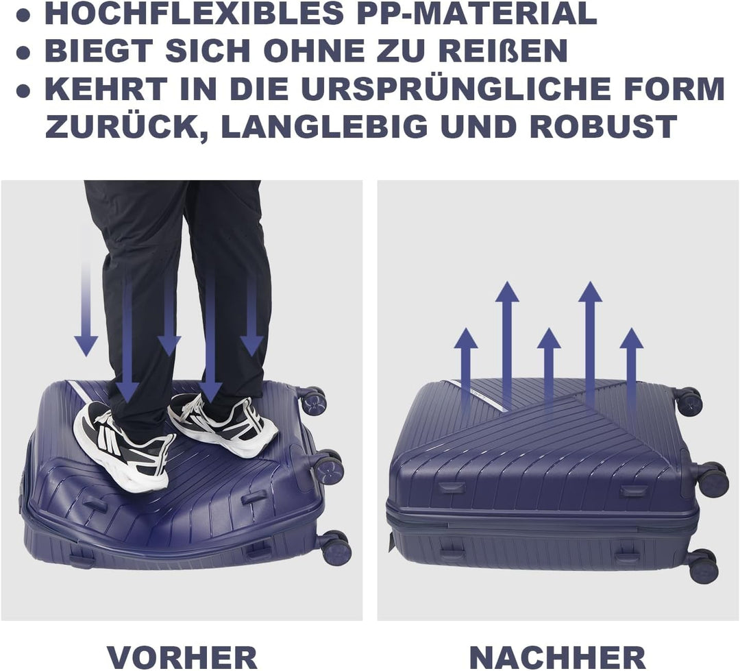 Hartschalen Kofferset 3-teilig aus Polypropylen, 55 cm 66 cm 74 cm (43L 65L 110L), mit TSA Zahlensch