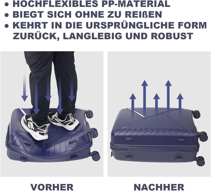 Hartschalen Kofferset 3-teilig aus Polypropylen, 55 cm 66 cm 74 cm (43L 65L 110L), mit TSA Zahlensch