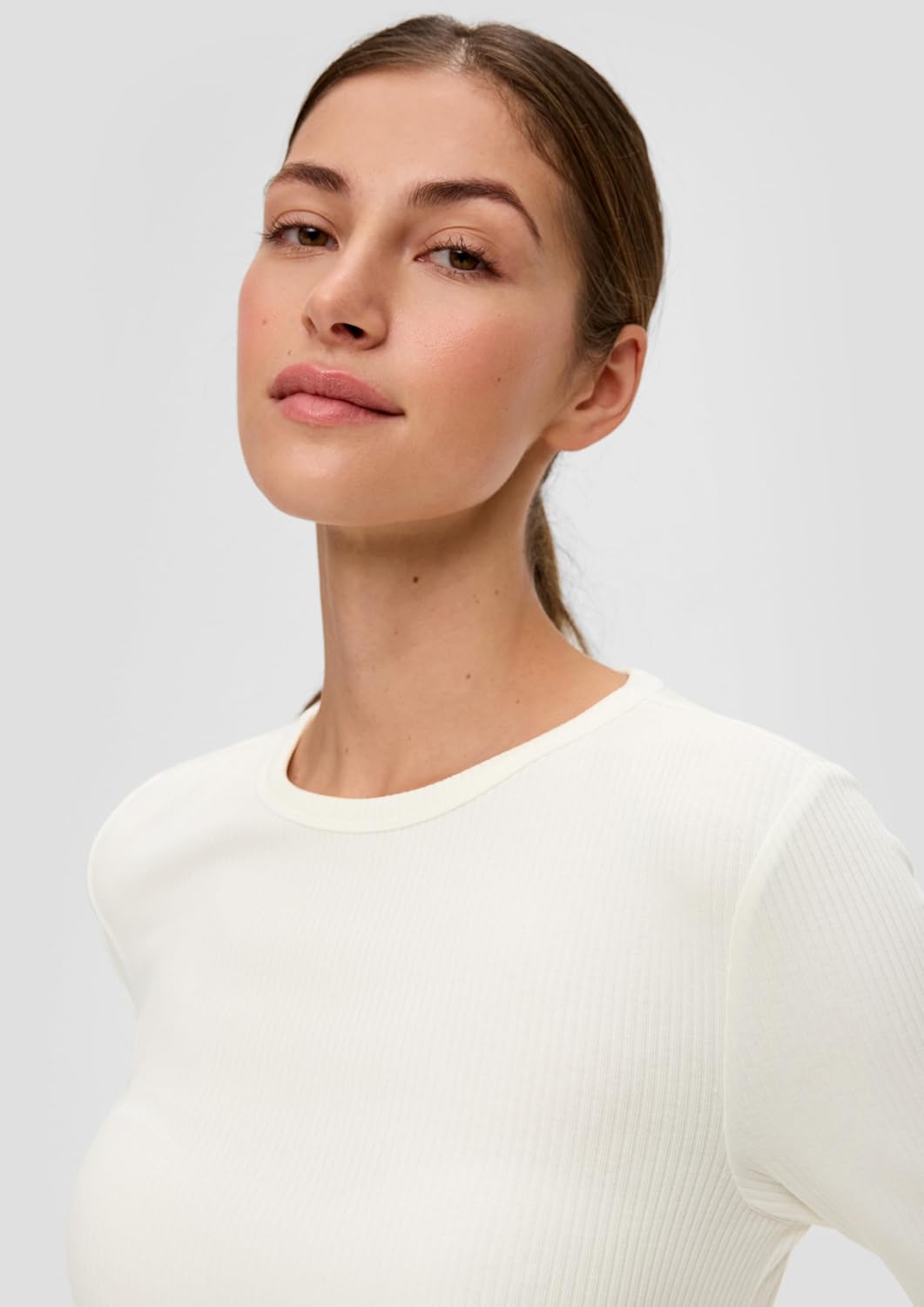 QS Geripptes Longsleeve M 0200_creme, M 0200_creme