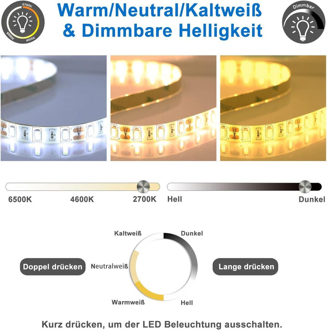 Aica Sanitär Badspiegel mit Bluetooth 120×70cm Uhr Schminkspeigel Kalt/Neutral/Warmweiss dimmbar Tou