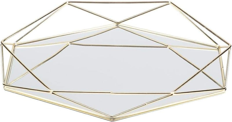 MAGT Goldenes Spiegeltablett, Aufbewahrungstablett aus Glas, dekorativ, Aufbewahrungstablett aus Gla