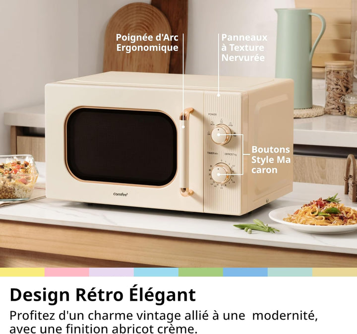 COMFEE CMO-M202NC(CM) Mikrowelle, Vintage, Retro, elegant, mit 5 Leistungsstufen, 700 W, 20 l, Timer