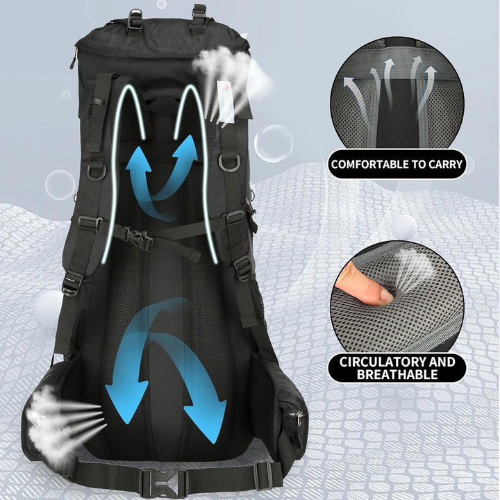 WintMing 75L Hiking Backpack with Rain Cover Waterproof Camping Backpack Shoes Warehouse for Men Wom
