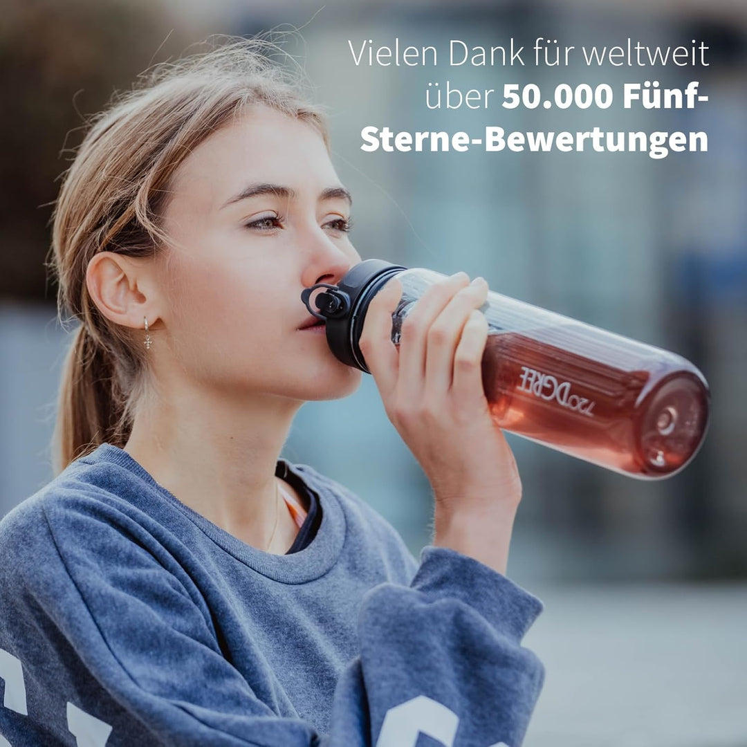 720°DGREE Trinkflasche 1l “uberBottle“ crystalClear +Sieb - BPA-Frei - Wasserflasche für Sport, Gym,