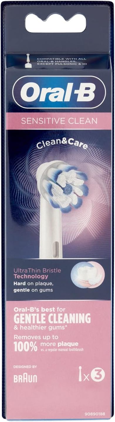 Oral-B Sensitive Clean Ersatzbürstenköpfe für elektrische Zahnbürste, Packung mit 3 Stück. Weiss 3 s