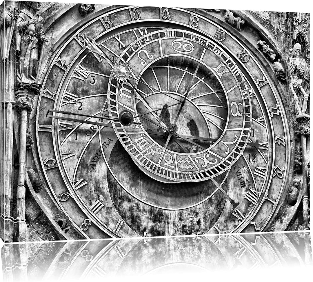 Monocrome, Sonnenuhr, Format: 100x70 auf Leinwand, XXL riesige Bilder fertig gerahmt mit Keilrahmen,