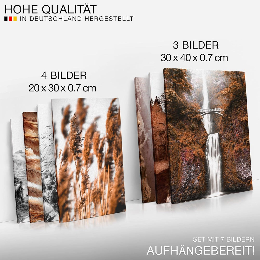 Novart Wandbilder Natur Berge See - KOMPLETT AUFHÄNGFERTIG - Orange Braun Wohnzimmer Schlafzimmer -