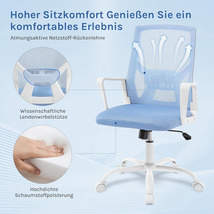 Ergonomischer Bürostuhl, Computerstuhl mit Faltbarer Rückenlehne, Höhenverstellbarer Arbeitsstuhl Dr