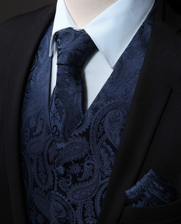 Enlision Anzugweste Herren Hochzeit Paisley Weste und Krawatte Einstecktuch Party Floral Jacquard An