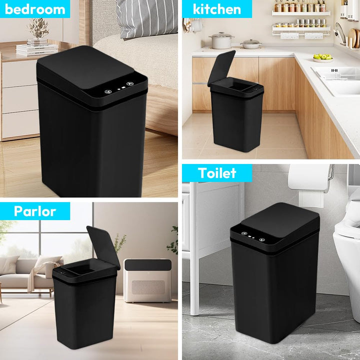 Mülleimer Bad 12L Sensor Kosmetikeimer Schwarz - Mülleimer mit Sensor Technologie, Touchless & Wasse