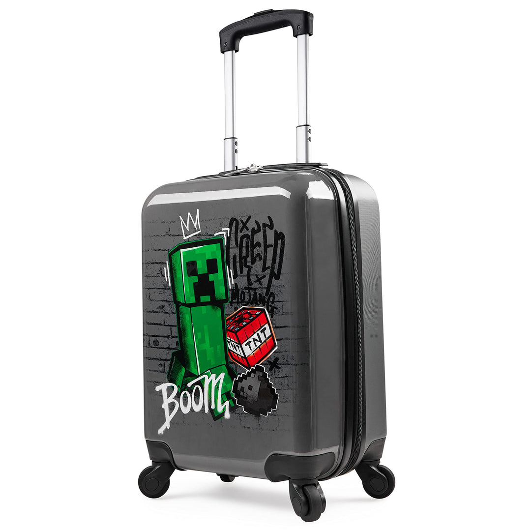 Minecraft Trolley für Kinder | Reisekoffer mit Reissverschlussfach + aufklappbarem Griff mit 4 Rolle