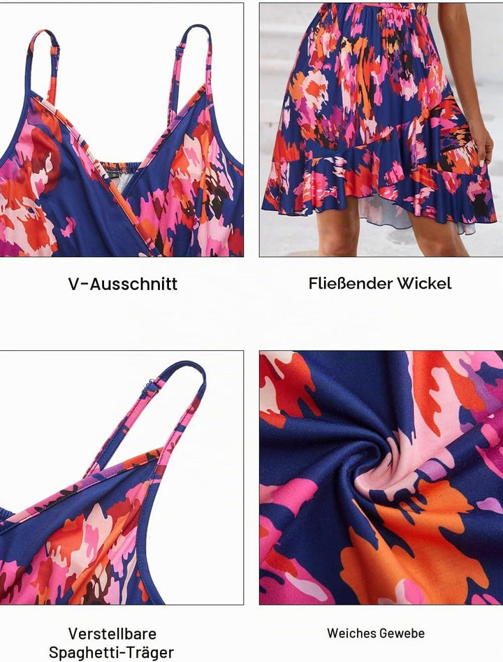 ULTRANICE Damen Sommerkleider Blumenmuster Kleid V-Ausschnitt Strandkleid Verstellbaren Spaghettiträ