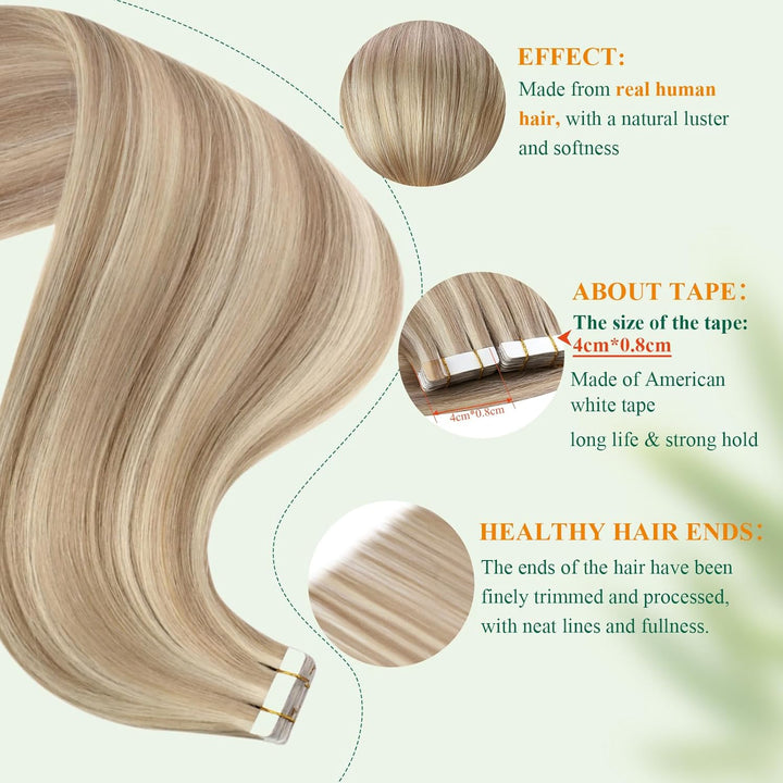 Easyouth Blond Tape Extensions Echthaar Tape in Haarverlangerung Naturlich Tape in Echthaar Extensio