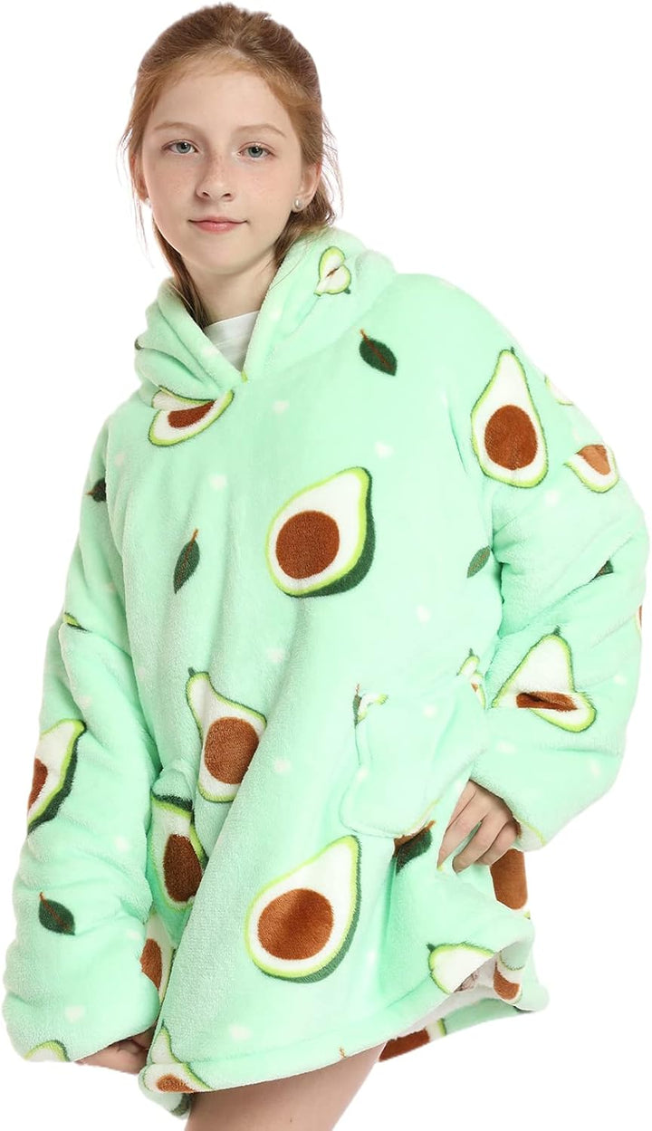 Wenlia Übergrosse Hoodie Blanket für Mädchen, Kinder Flanell Sweatshirt Decke Kuschelpullover, Einho