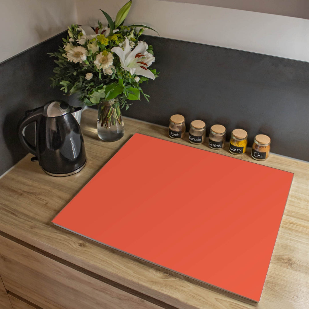 banjado® Herdabdeckplatte Glas 1-teilig 60x52 cm/Schneidebrett Herdabdeckung mit Motiv Orange/Herdab