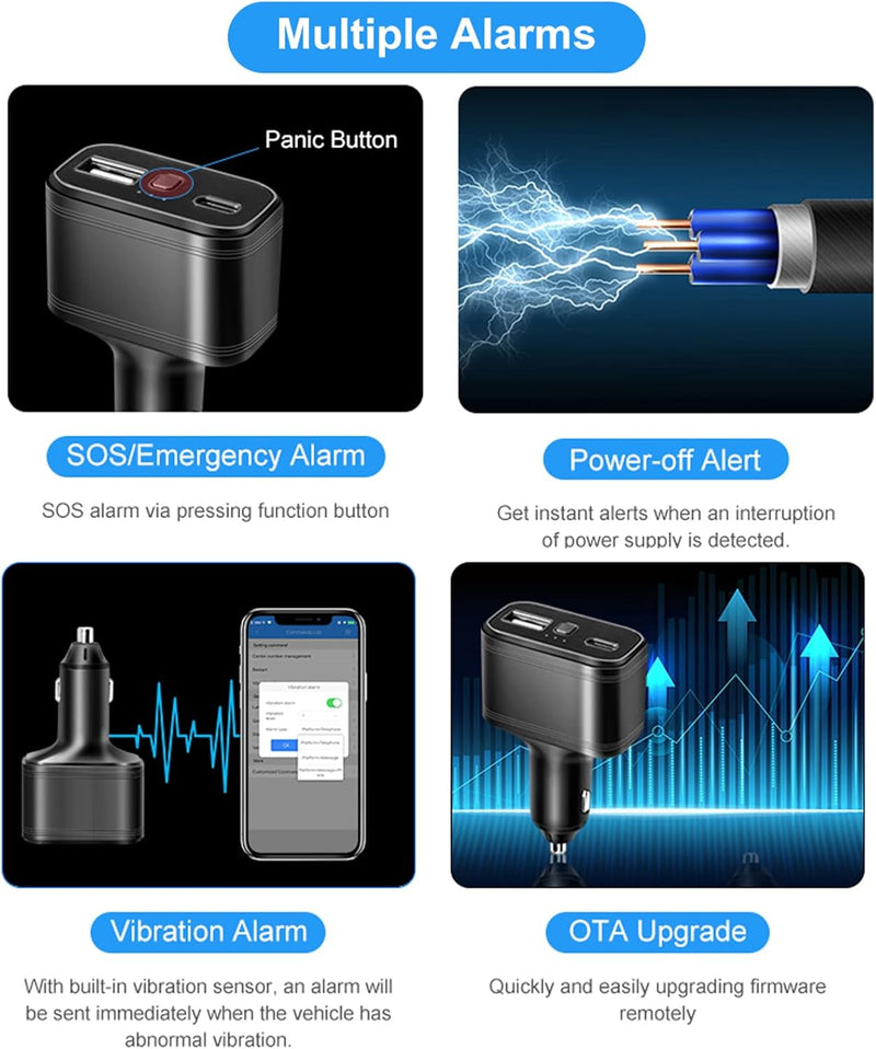 4G LTE GPS Tracker, Verstecktes 4G GPS Tracker Gerät ohne ABO Auto Zigarettenanzünder Dual USB Typ C