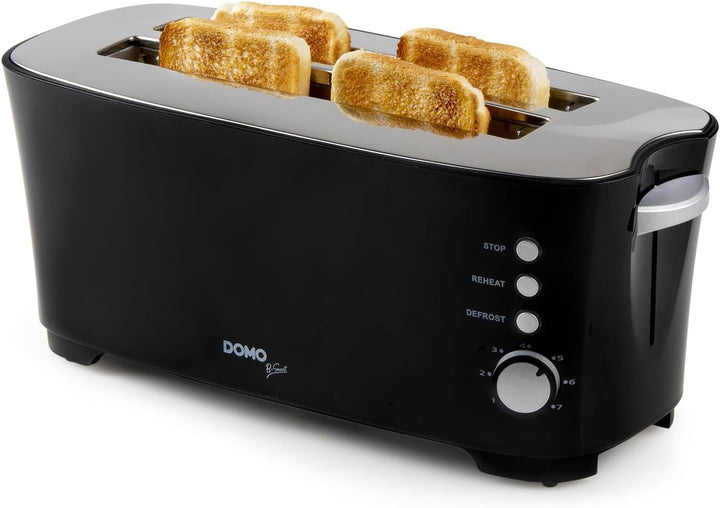 DOMO DO961T Toaster, Edelstahl rostfrei, Schwarz