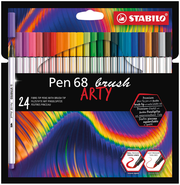 Premium-Filzstift mit Pinselspitze für variable Strichstärken - STABILO Pen 68 brush - ARTY - 24er P