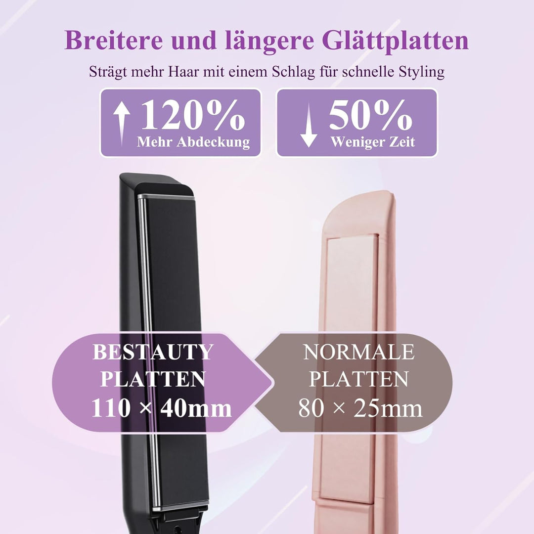 Bestauty Glätteisen 110x40mm: Breit-Keramik-Floatplatten(glatt gleiten), 15 Temperaturen (80-230℃),