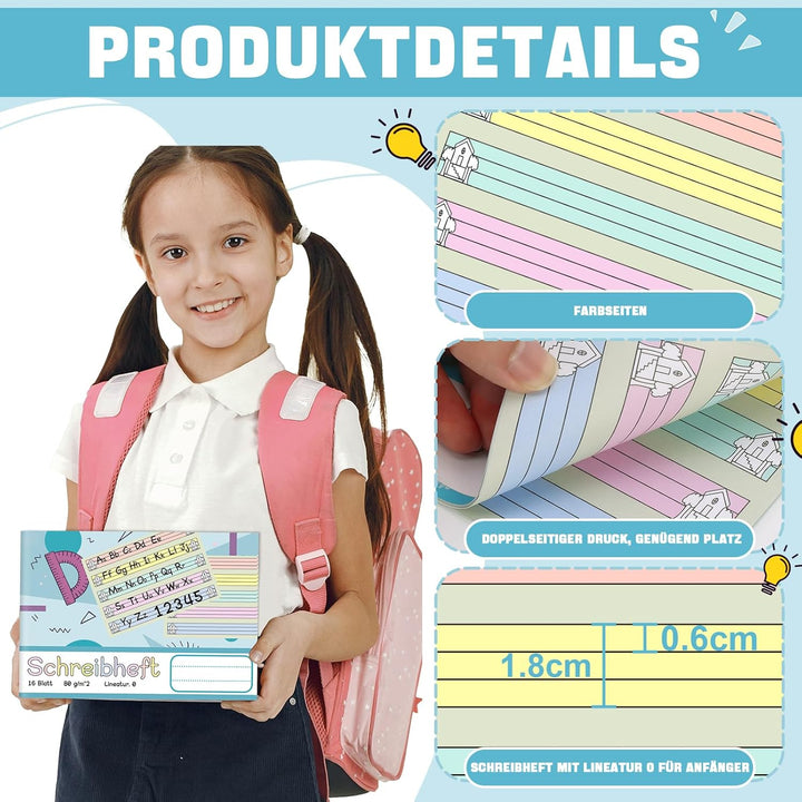 10 Stück Farbe Schreibheft A5 Quer Lineatur 0 für 1. Schuljahr Lernheft Schreiblernheft Notizbuch fü