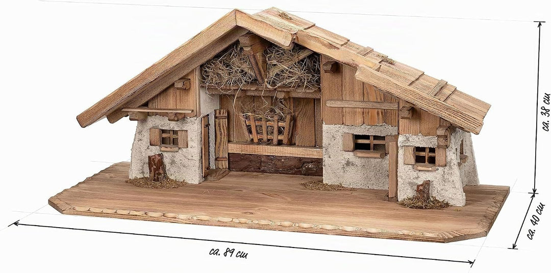 Bonetti Grosse Weihnachtskrippe | aus Holz und Gips gefertigt | mit Moos, Steinen und Stroh geschmüc